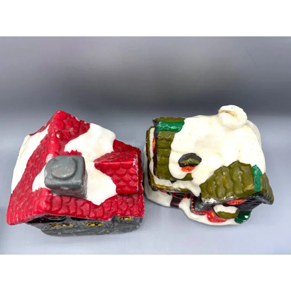 Vtg Candles Wax Snowy‎ Cottage Village Set Of 2 Christmas Décor